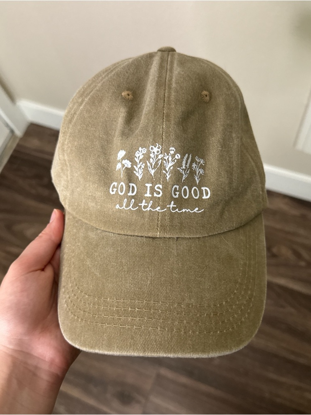 God Is Good Embroidered Baseball Cap - Olive